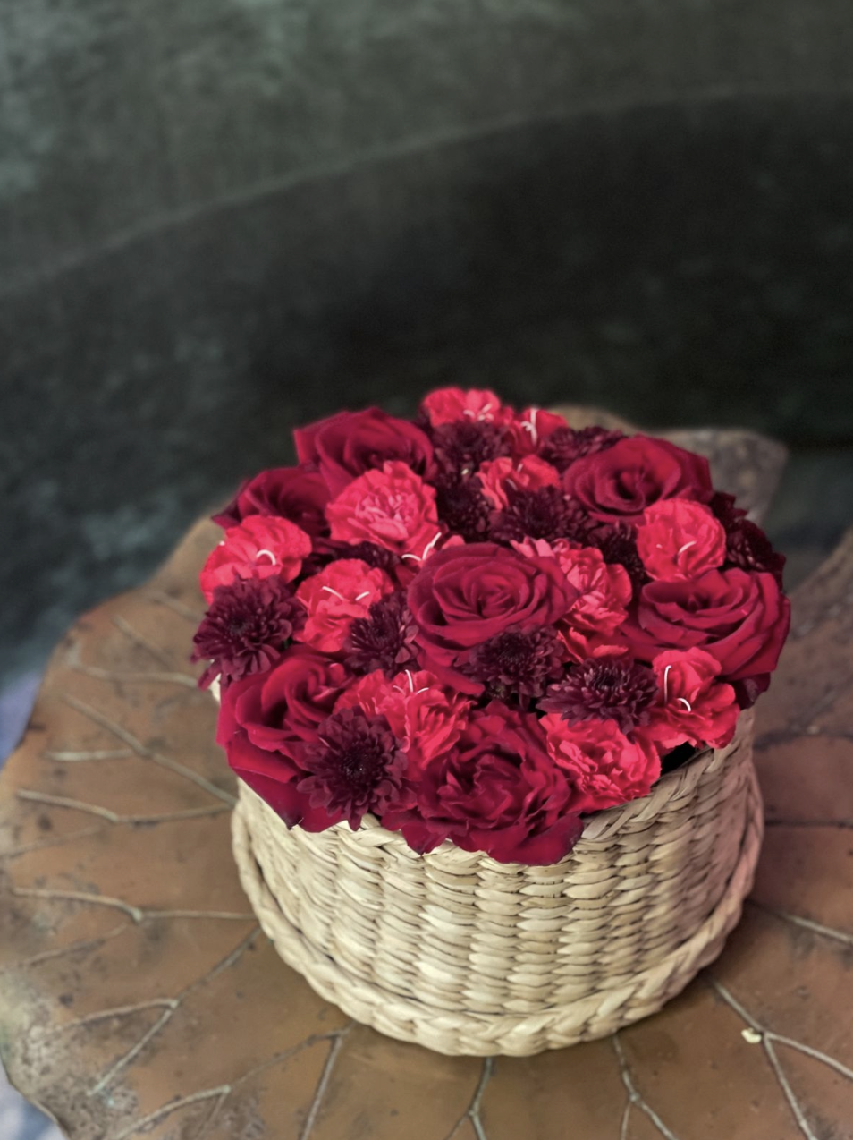 Eloise | Mixed Florals in Cane Basket -  